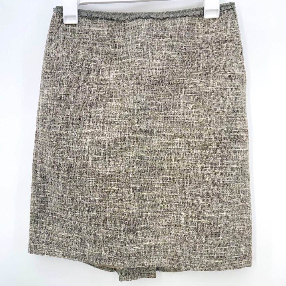 Ann Taylor 2 Grey Tweed Pencil Skirt Fine Italian Fabric Cotton Textured Pockets
